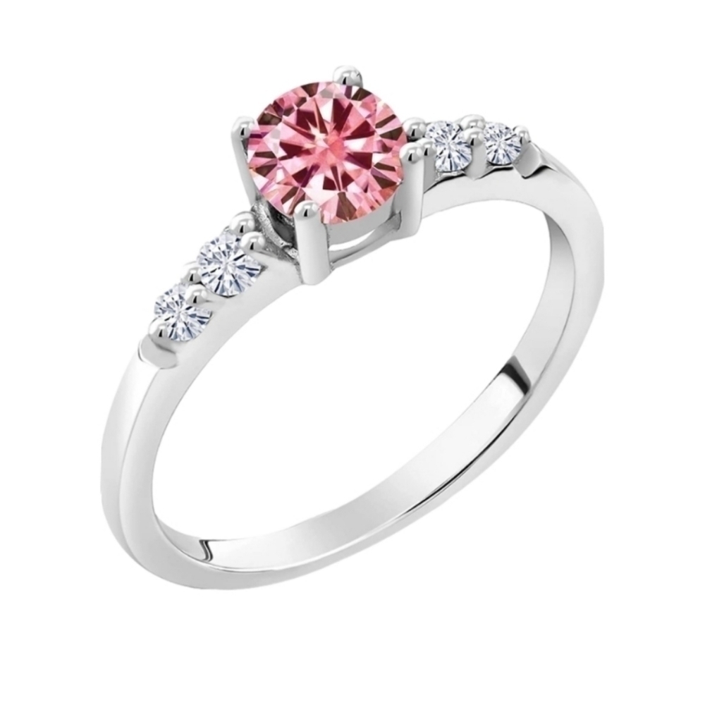 0.65ct Pink Diamond Engagement Ring Wedding Band Gift Moissanite 925 Silver